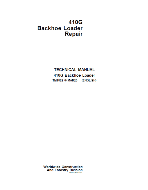 John Deere 410G Backhoe Loader Repair Technical Manual - Image 2