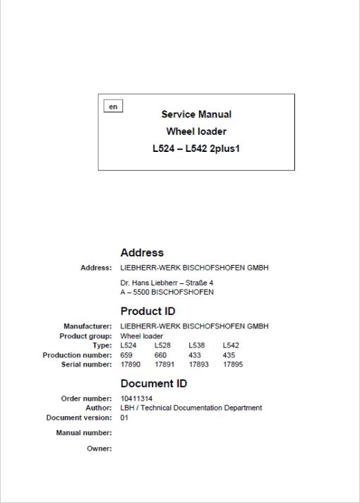 Liebherr L524, L528, L538, L542 Wheel Loader Service Manual - Image 5