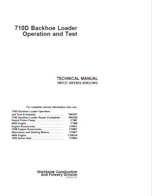 John Deere 710D Backhoe Loader Repair Technical Manual - Image 2