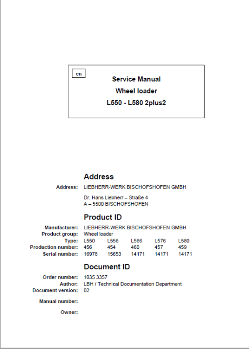 Liebherr L550, L556, L566, L576, L580 2plus2 Wheel Loader Service Manual - Image 5