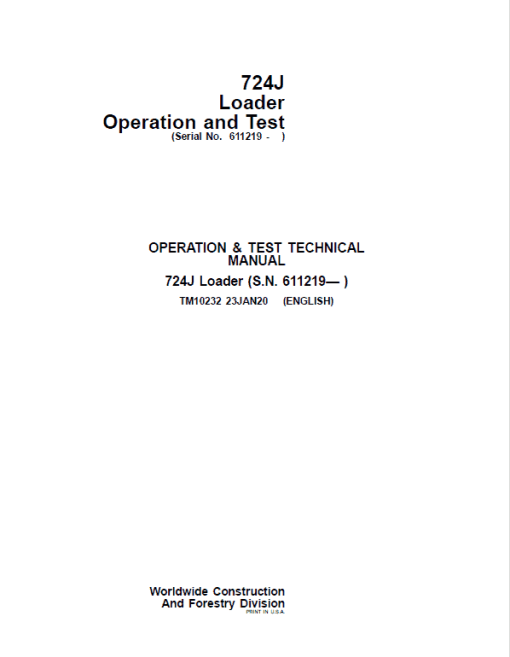 John Deere 724J Loader Repair Technical Manual (S.N. after 611219 -) - Image 2