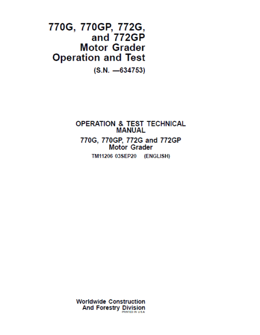 John Deere 770G, 770GP, 772G, 772GP Grader Technical Manual (S.N - 634753 ) - Image 2