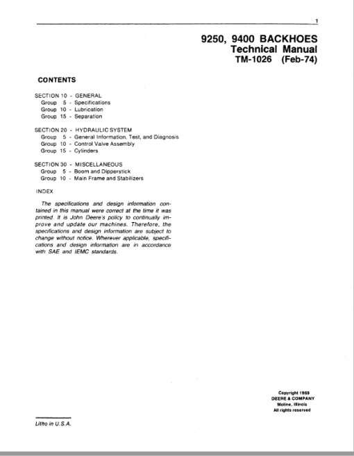 John Deere 9250, 9400 Backhoe Loader Repair Technical Manual - Image 3