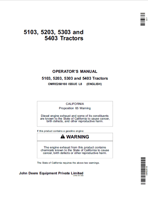 John Deere 5103, 5103S, 5103E, 5203 Tractors Repair Technical Manual - Image 2