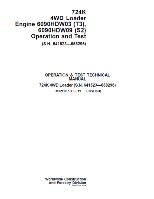 John Deere 724K 4WD Engine S2 & T3 Loader Technical Manual (S.N. 641523 - 658296) - Image 2