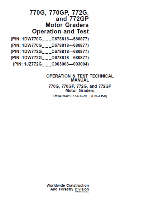 John Deere 770G, 770GP, 772G, 772GP Grader Technical Manual (S.N 680878 - 680877 ) - Image 2