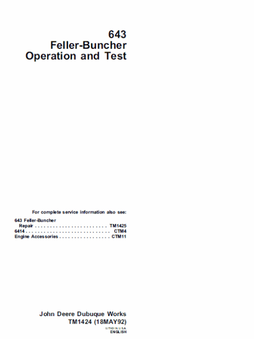 John Deere 643 Feller Buncher Repair Technical Manual - Image 2