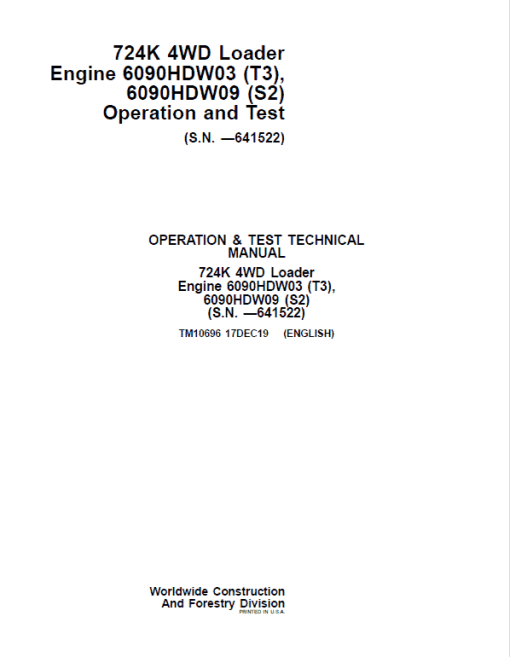 John Deere 724K 4WD Engine S2 & T3 Loader Technical Manual (S.N. before 641522) - Image 2