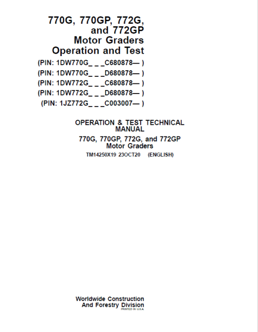 John Deere 770G, 770GP, 772G, 772GP Grader Technical Manual (S.N 680878 & C003007 - ) - Image 2