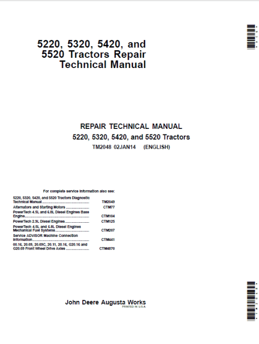 John Deere 5220, 5320, 5420, 5520 Tractor Repair Technical Manual - Image 2