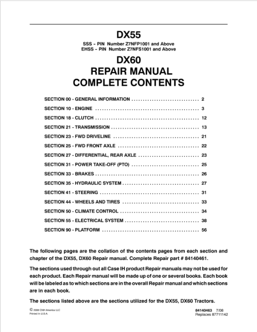 Case DX48, DX55, DX60 Tractor Service Manual - Image 2