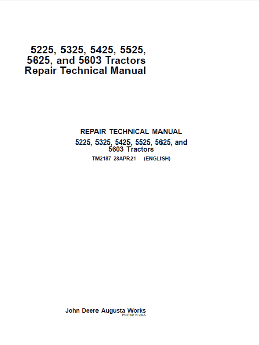 John Deere 5225, 5325, 5425, 5525, 5603, 5625 Tractors Service Repair Manual - Image 2