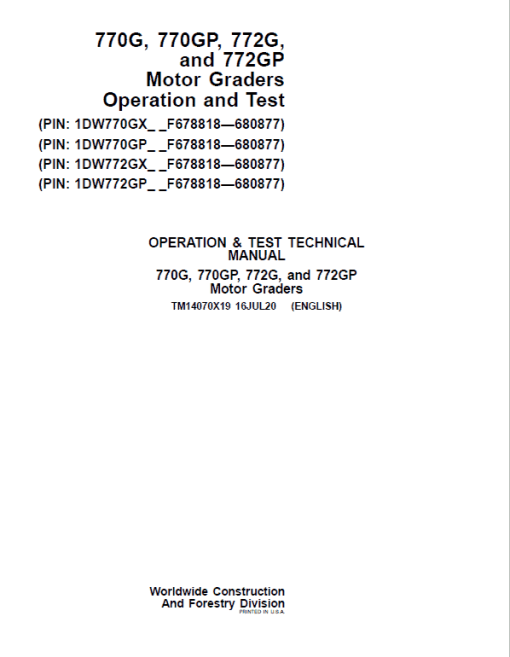 John Deere 770G, 770GP, 772G, 772GP Grader Technical Manual (S.N F680878 - F680877) - Image 2