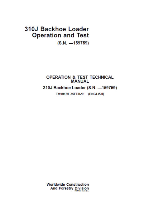 John Deere 310J Backhoe Loader Repair Technical Manual (S.N before - 159759 ) - Image 2