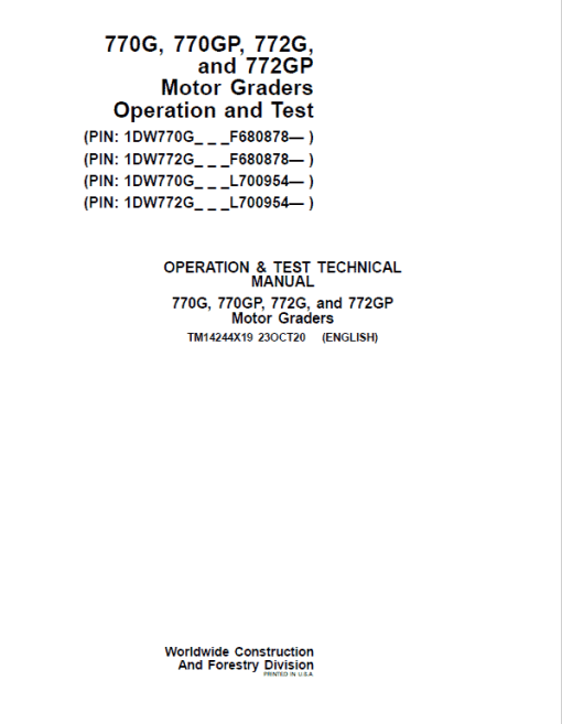 John Deere 770G, 770GP, 772G, 772GP Grader Technical Manual (S.N F680878 & L700954 - ) - Image 2