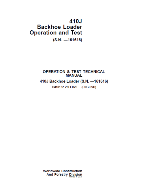 John Deere 410J Backhoe Loader Repair Technical Manual (S.N before - 161616 ) - Image 2