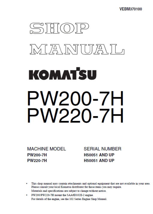 Komatsu PW200-7 and PW220-7 Excavator Service Manual - Image 2