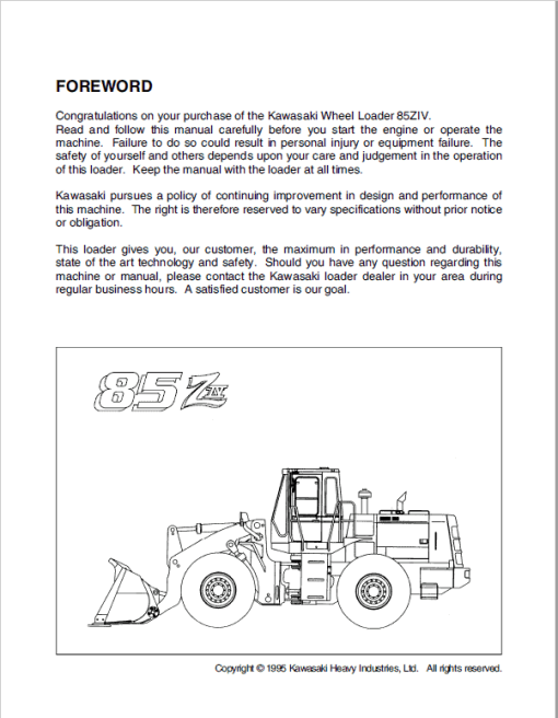 Kawasaki 85ZIV Wheel Loader Repair Service Manual - Image 4