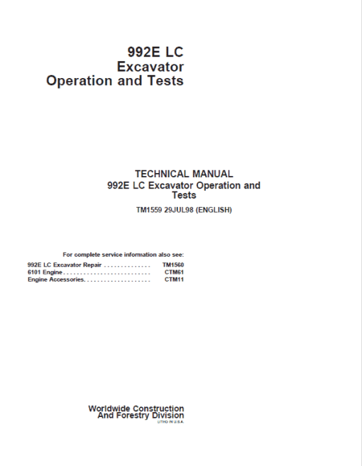 John Deere 992E LC Excavator Repair Technical Manual - Image 2