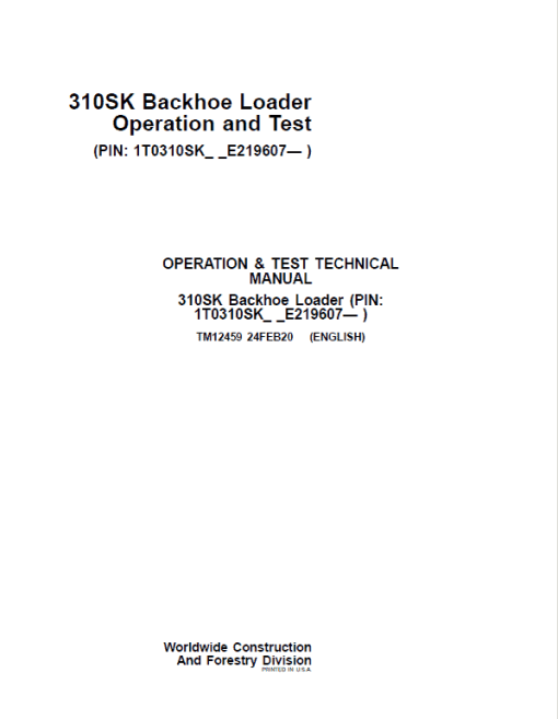 John Deere 310SK Backhoe Loader Repair Technical Manual (S.N after E219607 - ) - Image 2