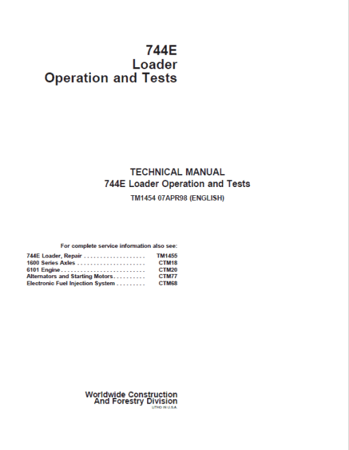 John Deere 744E Loader Repair Technical Manual - Image 2