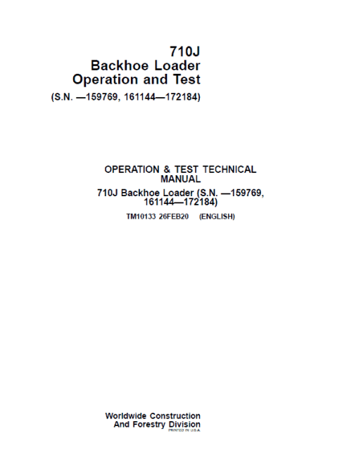 John Deere 710J Backhoe Loader Technical Manual (S.N before - 159769 & 161144 - 172184 ) - Image 2