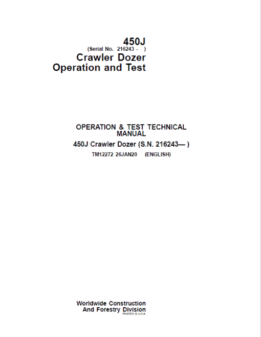 John Deere 450J Crawler Dozer Technical Manual (SN. from 216243) - Image 2