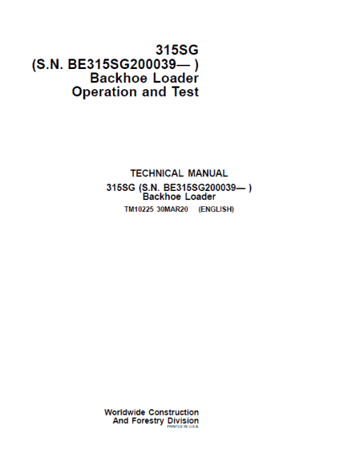 John Deere 315SG Backhoe Loader Repair Technical Manual (S.N after BE315SG200039 - ) - Image 2