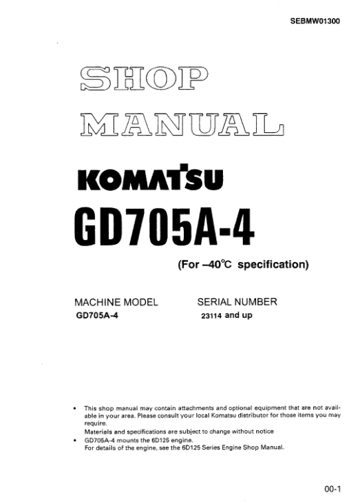 Komatsu GD705A-4, GD705R-4 Motor Grader Service Manual - Image 2