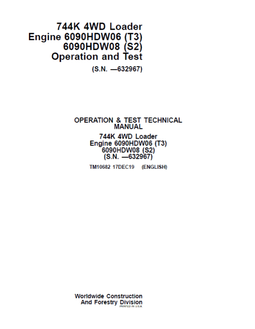 John Deere 744K 4WD Engine T3 & S2 Loader Technical Manual (S.N before - 632967 ) - Image 2