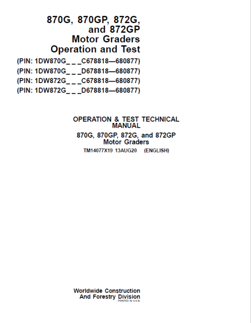 John Deere 870G, 870GP, 872G, 872GP Grader Technical Manual (S.N 680878 - 680877 ) - Image 2