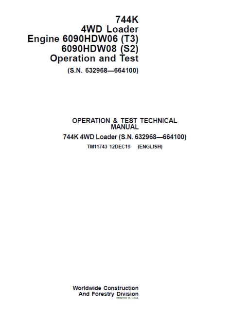 John Deere 744K 4WD Engine T3, S2 Technical Manual (S.N 632968 - 664100) - Image 2