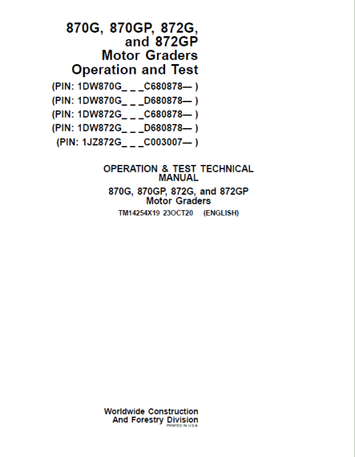 John Deere 870G, 870GP, 872G, 872GP Grader Technical Manual (S.N 680878 & C003007 - ) - Image 2