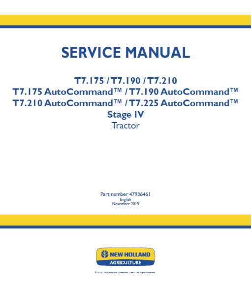 New Holland T7.175, T7.190, T7.210, T7.225 Tractor Service Manual - Image 2