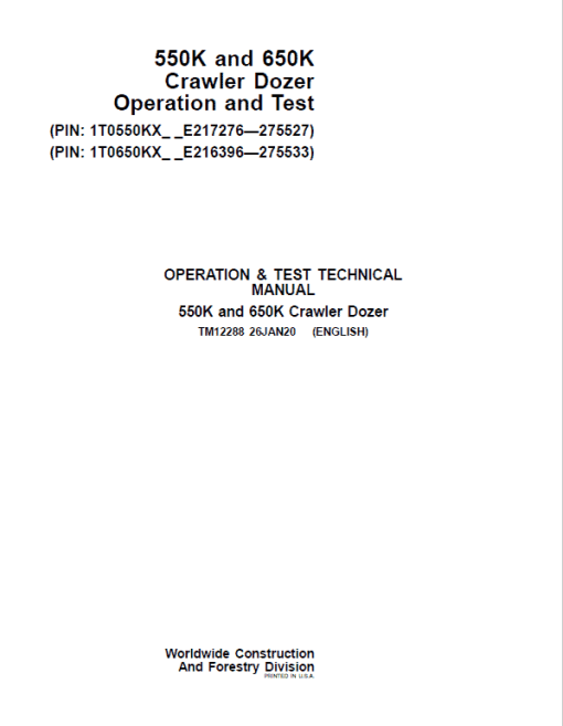 John Deere 550K, 650K Crawler Dozer Technical Manual (SN. from E216396-E275533) - Image 2