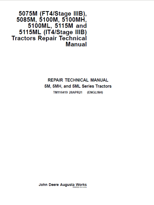 John Deere 5075M (FT4/Stage IIIB), 5085M (IT4/Stage IIIB) Tractors Repair Technical Manual - Image 2