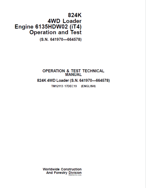 John Deere 824K 4WD Engine 6135HDW02 (iT4) Loader Technical Manual (S.N 641970 - 664578) - Image 2