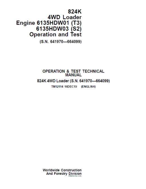 John Deere 824K 4WD Engine T3 & S2 Loader Technical Manual (S.N 641970 - 664099) - Image 2