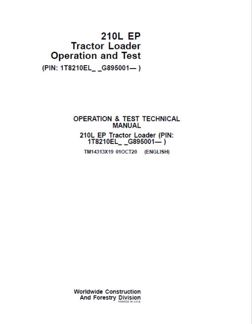 John Deere 210L EP Tractor Loader Repair Technical Manual (S.N after G895001 - ) - Image 2