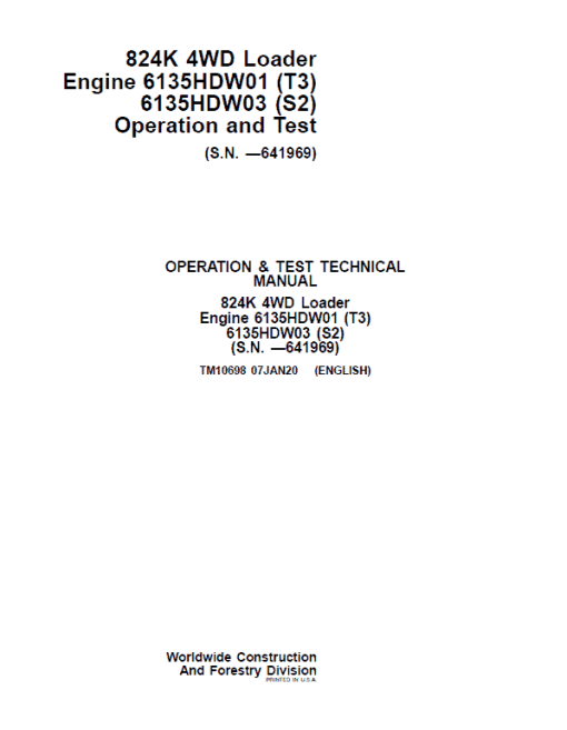 John Deere 824K 4WD Engine T3 & S2 Loader Technical Manual (S.N before - 641969) - Image 2