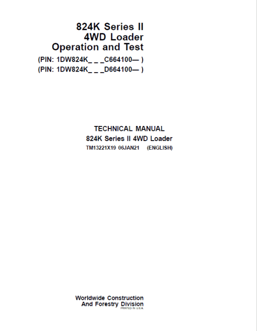 John Deere 824K 4WD Series II Loader Technical Manual (S.N after C664100 & D664100 -) - Image 2