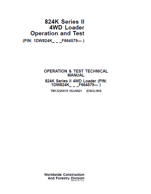 John Deere 824K 4WD Series II Loader Technical Manual (S.N after F664579 -) - Image 2