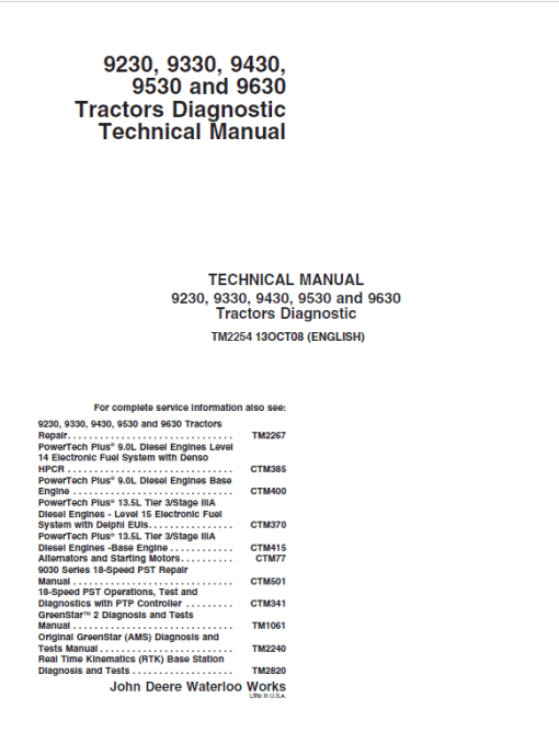 John Deere 9230, 9330, 9430, 9530, 9630 Tractors Repair Technical Manual - Image 2