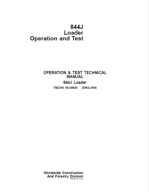 John Deere 844J Loader Repair Technical Manual - Image 2