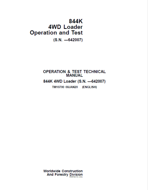 John Deere 844K 4WD Loader Technical Manual (S.N before - 642007) - Image 2