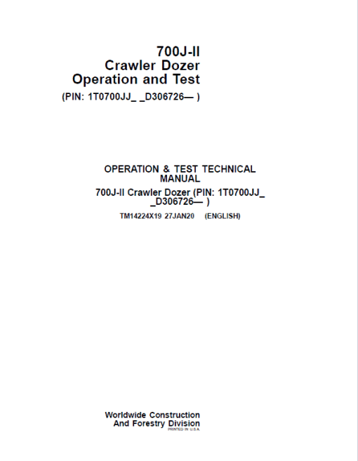 John Deere 700J-II Crawler Dozer Technical Manual (SN. from D306726) - Image 2