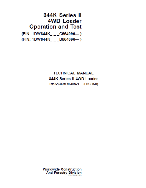 John Deere 844K 4WD Series II Loader Technical Manual (S.N after C664096 & D664096 -) - Image 2