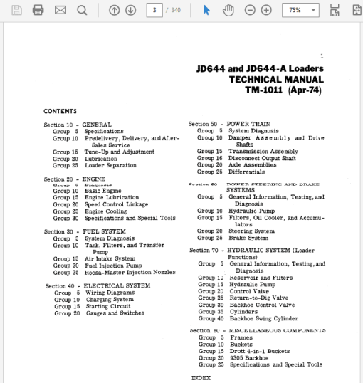 John Deere 644, 644A Loader Repair Technical Manual (TM1011) - Image 3