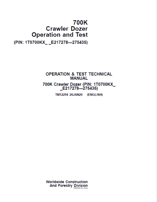 John Deere 700K Crawler Dozer Technical Manual (SN. from E217278-E275435) - Image 2