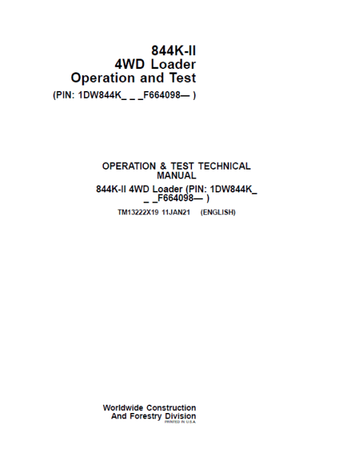 John Deere 844K 4WD Series II Loader Technical Manual (S.N after F664098 -) - Image 2